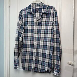 J Crew New York Shirt Mens Medium Blue Plaid Button Up Long Sleeve Collared